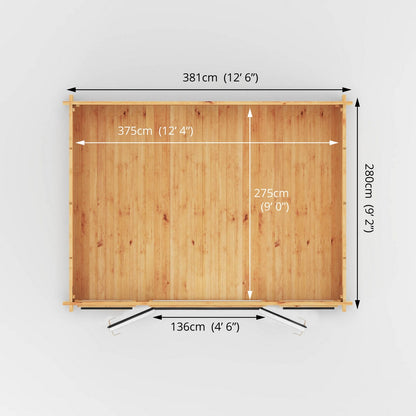 Mercia Studio 10' 3" x 13' 2" Apex Log Cabin - Premium 44mm Cladding Loglap - Grey UPVC
