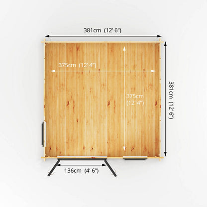 Mercia Elite 13' 6" x 13' 2" Apex Log Cabin - Premium 44mm Cladding Loglap - Grey UPVC