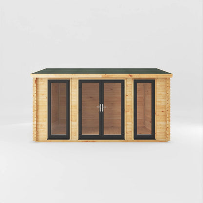 Mercia Studio 11' 11" x 14' 10" Apex Log Cabin - Premium 44mm Cladding Loglap - Grey UPVC