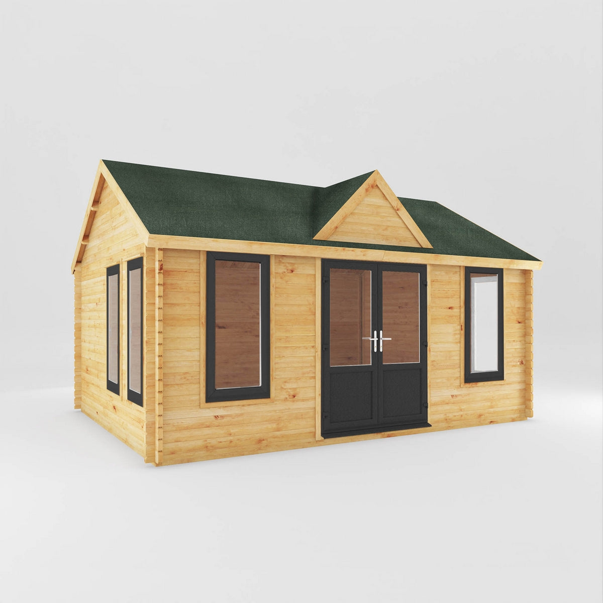 Mercia Clock Tower 13' 7" x 17' 6" Apex Log Cabin - Premium 44mm Cladding Loglap - Grey UPVC