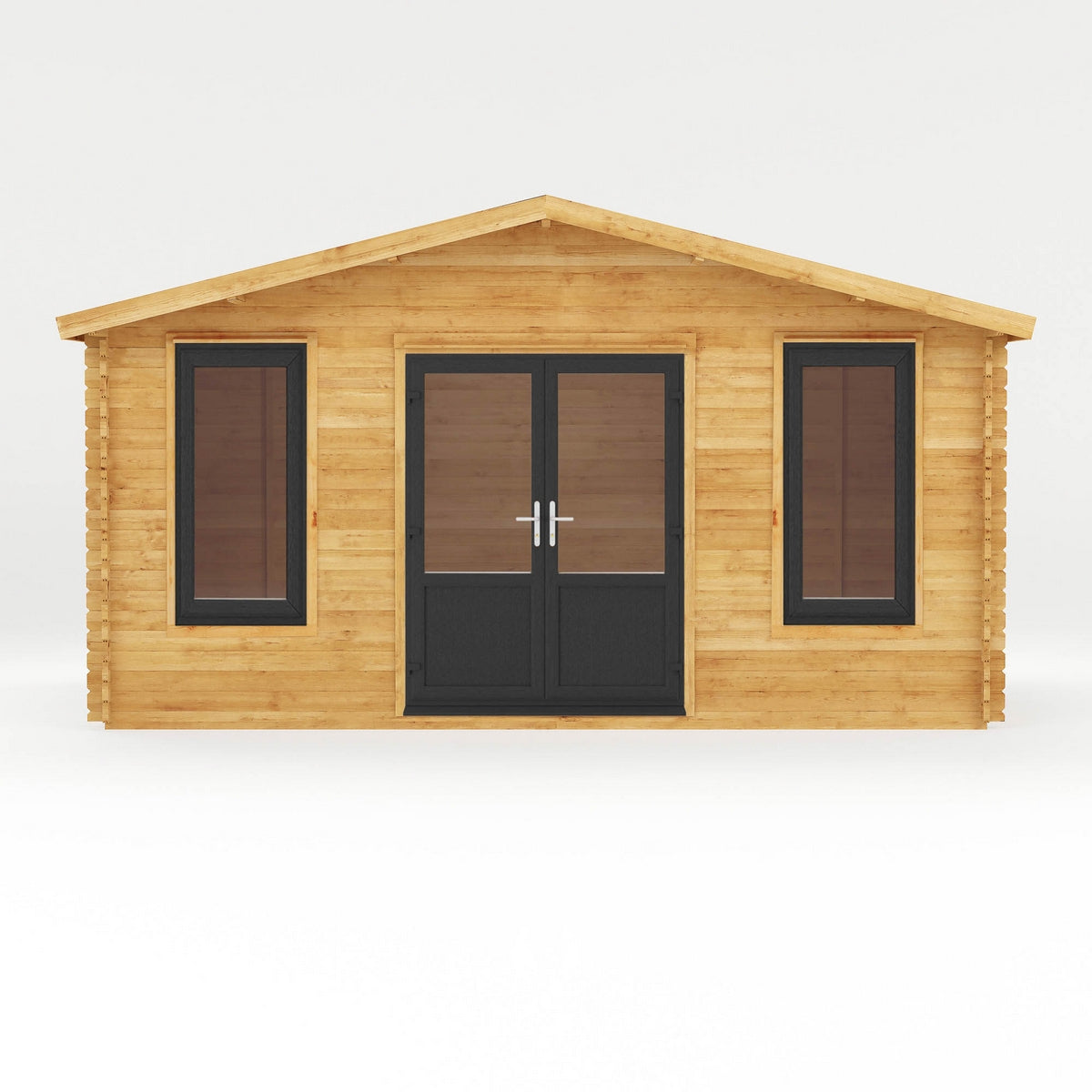 Mercia Retreat 11' 3" x 16' 10" Apex Log Cabin - Premium 44mm Cladding Loglap - Grey UPVC