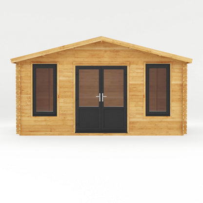 Mercia Retreat 11' 3" x 16' 10" Apex Log Cabin - Premium 44mm Cladding Loglap - Grey UPVC