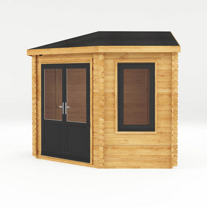 Mercia Corner 10' 4" x 10' 2" Hip Log Cabin - Premium 44mm Cladding Loglap - Grey UPVC
