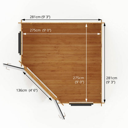 Mercia Corner 10' 4" x 10' 2" Hip Log Cabin - Premium 44mm Cladding Loglap - Grey UPVC