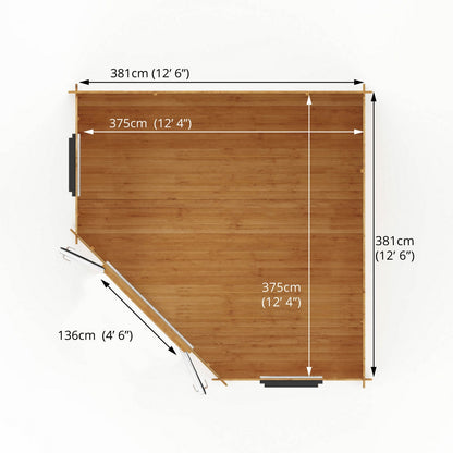 Mercia Corner 13' 7" x 13' 5" Hip Log Cabin - Premium 44mm Cladding Loglap - Grey UPVC