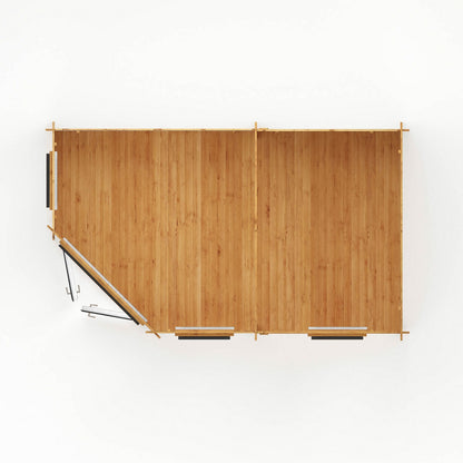 Mercia Corner 10' 4" x 16' 8" Hip Log Cabin - Premium 44mm Cladding Loglap - Grey UPVC