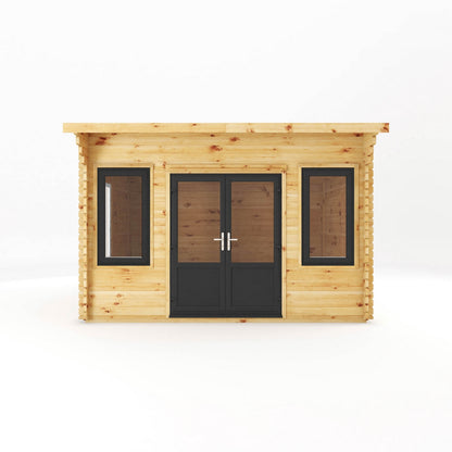 Mercia Helios 11' 5" x 13' 4" Curved Log Cabin - Premium 44mm Cladding Loglap - Grey UPVC
