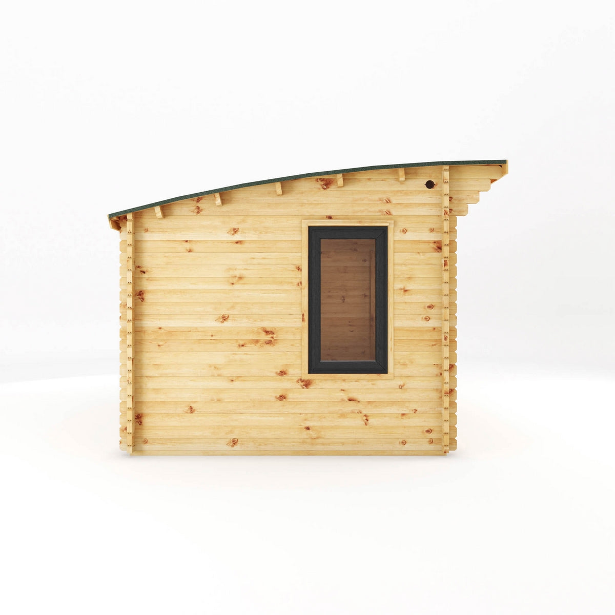 Mercia Helios 11' 5" x 13' 4" Curved Log Cabin - Premium 44mm Cladding Loglap - Grey UPVC