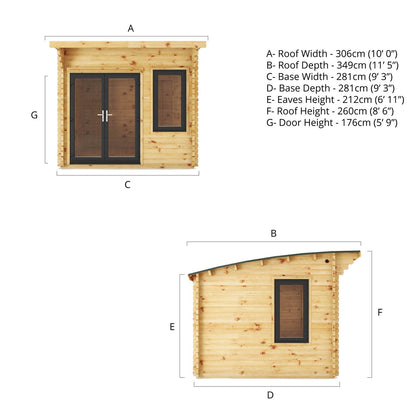 Mercia Helios 11' 5" x 10' Curved Log Cabin - Premium 44mm Cladding Loglap - Grey UPVC
