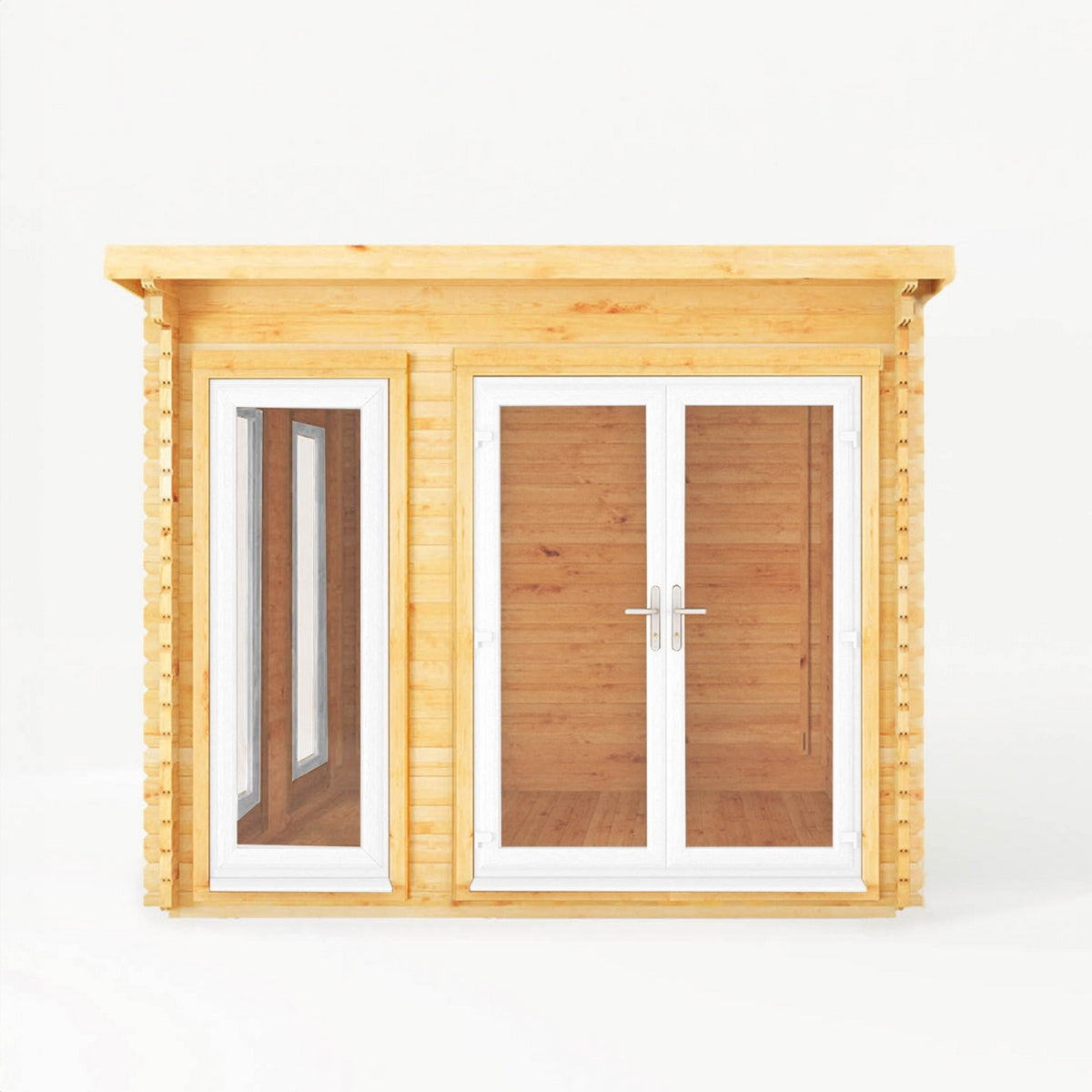 Mercia Studio 9' 11" x 9' 11" Pent Log Cabin - Premium 44mm Cladding Loglap - White UPVC