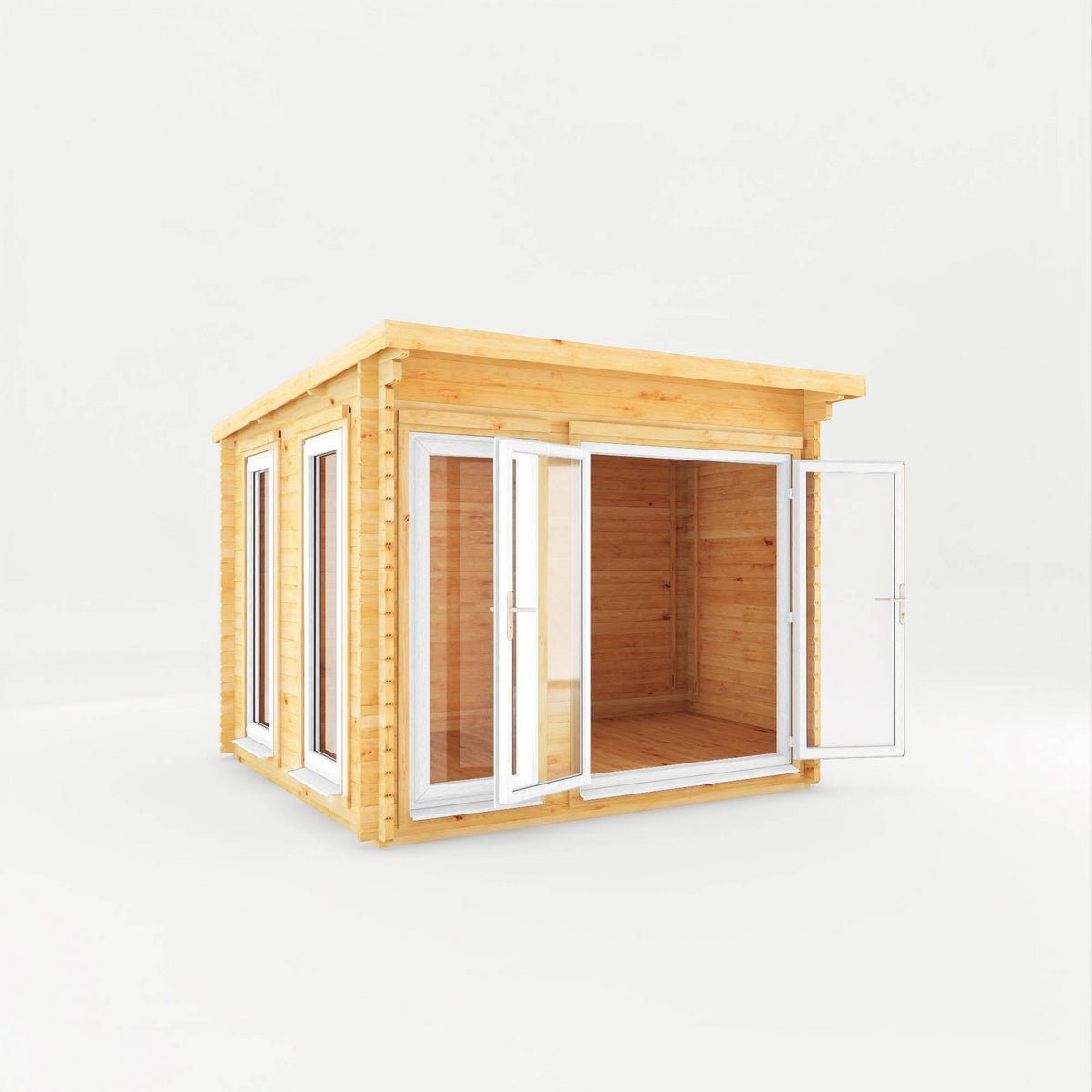 Mercia Studio 9' 11" x 9' 11" Pent Log Cabin - Premium 44mm Cladding Loglap - White UPVC