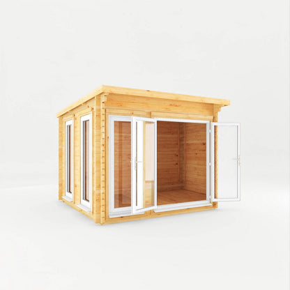 Mercia Studio 9' 11" x 9' 11" Pent Log Cabin - Premium 44mm Cladding Loglap - White UPVC