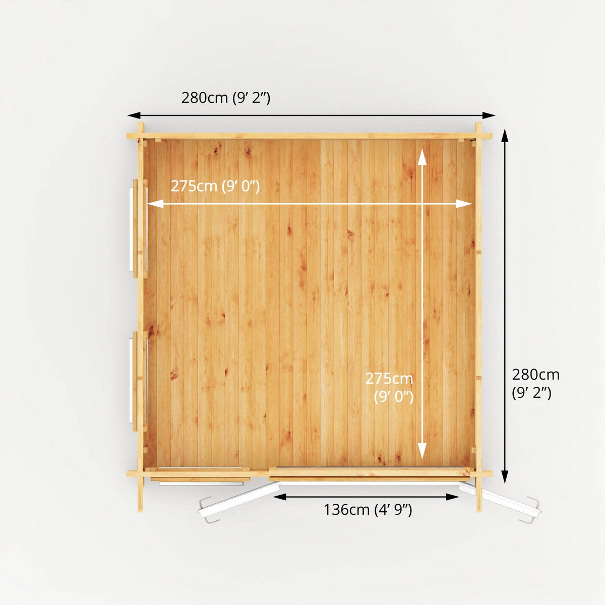 Mercia Studio 9' 11" x 9' 11" Pent Log Cabin - Premium 44mm Cladding Loglap - White UPVC