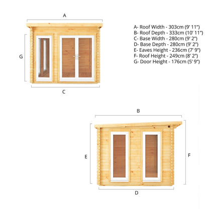 Mercia Studio 9' 11" x 9' 11" Pent Log Cabin - Premium 44mm Cladding Loglap - White UPVC