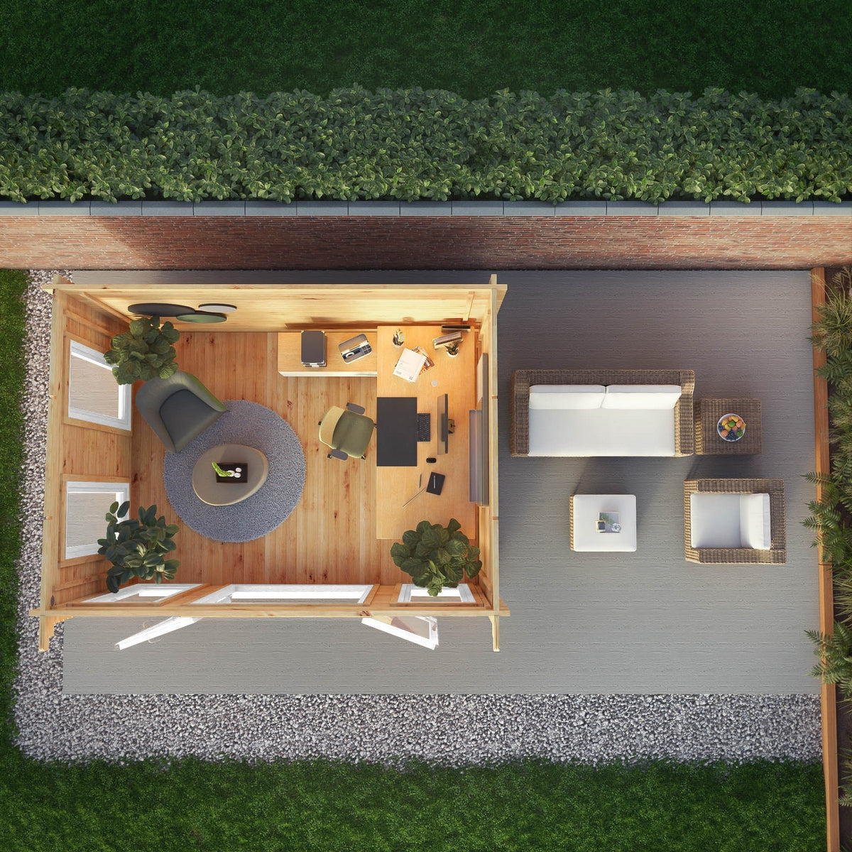 Mercia Studio 10' 11" x 13' 2" Pent Log Cabin - Premium 44mm Cladding Loglap - White UPVC