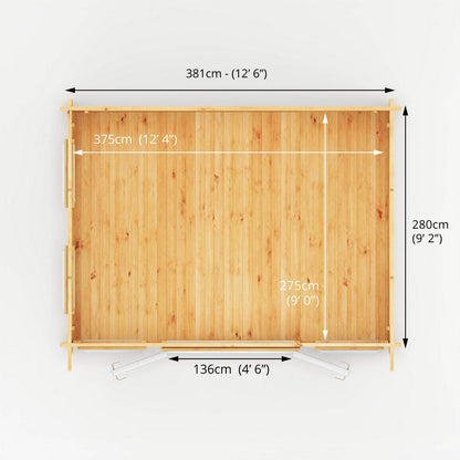 Mercia Studio 10' 11" x 13' 2" Pent Log Cabin - Premium 44mm Cladding Loglap - White UPVC