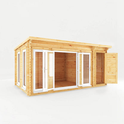 Mercia Studio 10' 11" x 16' 10" Pent Cabin with Shed - Premium 44mm Cladding Loglap - White UPVC