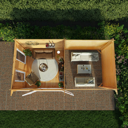 Mercia Studio 10' 11" x 19' 4" Pent Log Cabin - Premium 44mm Cladding Loglap - White UPVC