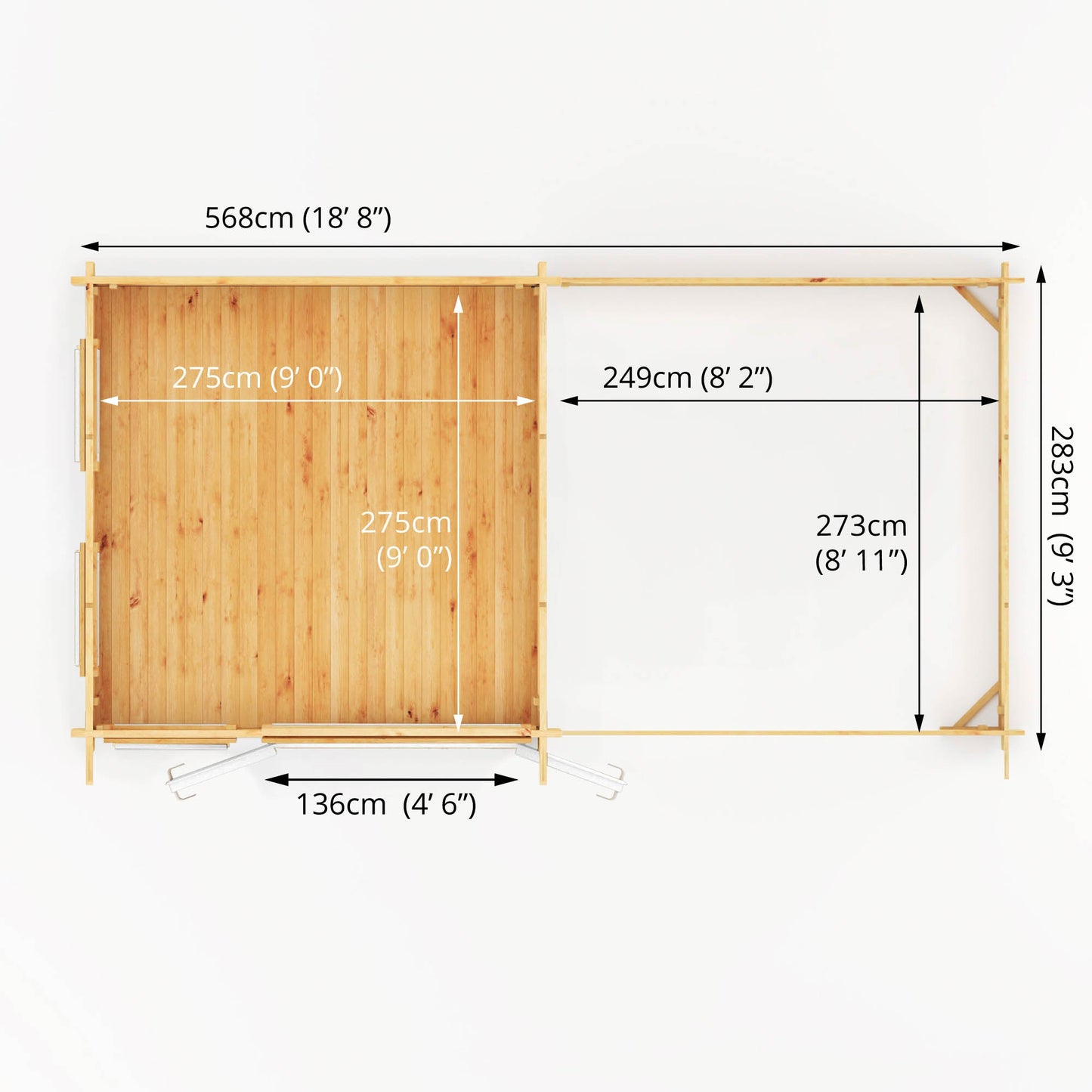 Mercia Studio 10' 11" x 19' 4" Pent Log Cabin Slatted - Premium 44mm Cladding Loglap - White UPVC