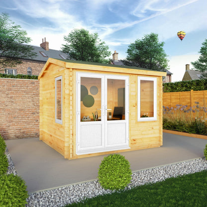 Mercia Elite 10' 3" x 9' 11" Reverse Apex Log Cabin - Premium 44mm Cladding Loglap - White UPVC