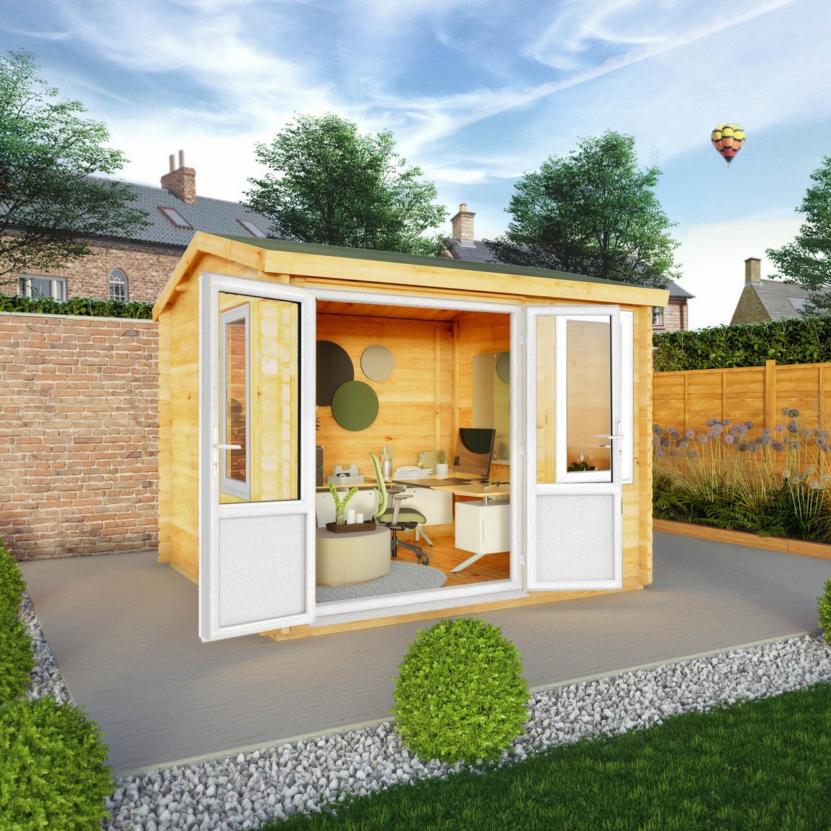 Mercia Elite 10' 3" x 9' 11" Reverse Apex Log Cabin - Premium 44mm Cladding Loglap - White UPVC