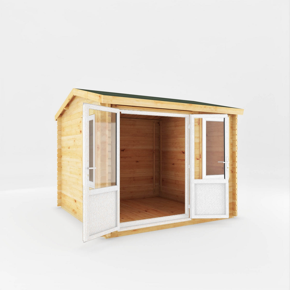 Mercia Elite 10' 3" x 9' 11" Reverse Apex Log Cabin - Premium 44mm Cladding Loglap - White UPVC