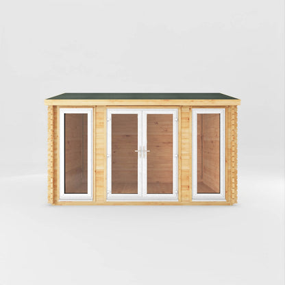 Mercia Studio 10' 3" x 13' 2" Apex Log Cabin - Premium 44mm Cladding Loglap - White UPVC