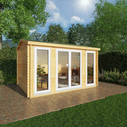 Mercia Studio 10' 3" x 13' 2" Apex Log Cabin - Premium 44mm Cladding Loglap - White UPVC