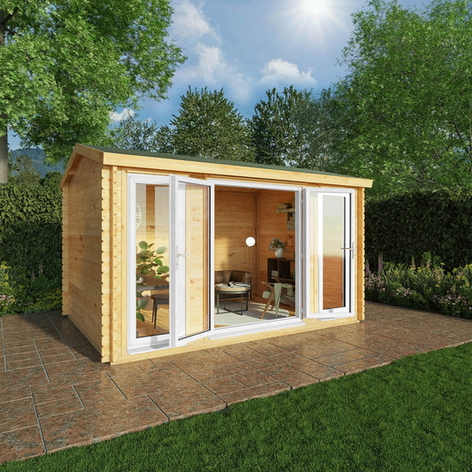 Mercia Studio 10' 3" x 13' 2" Apex Log Cabin - Premium 44mm Cladding Loglap - White UPVC