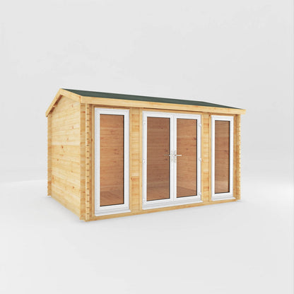Mercia Studio 10' 3" x 13' 2" Apex Log Cabin - Premium 44mm Cladding Loglap - White UPVC