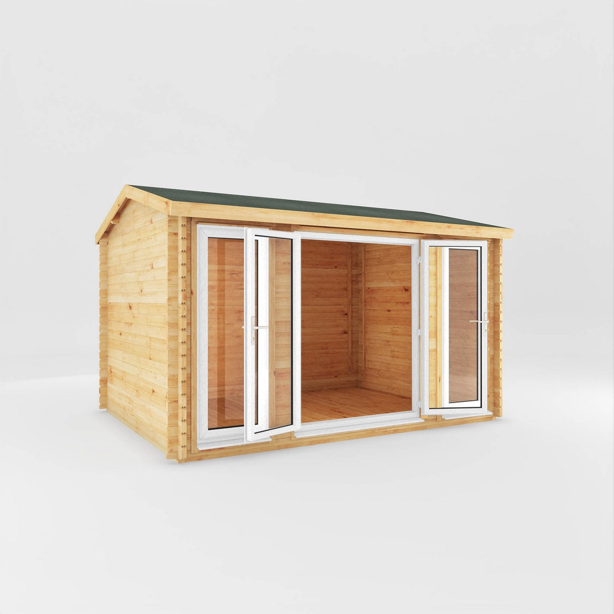 Mercia Studio 10' 3" x 13' 2" Apex Log Cabin - Premium 44mm Cladding Loglap - White UPVC