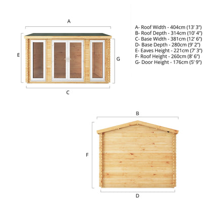 Mercia Studio 10' 3" x 13' 2" Apex Log Cabin - Premium 44mm Cladding Loglap - White UPVC