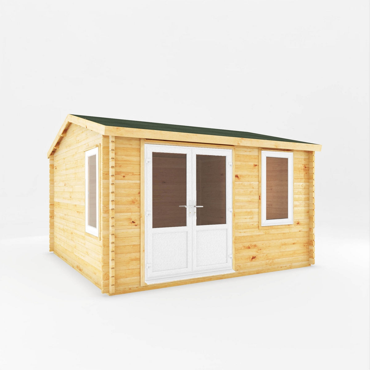 Mercia Elite 13' 6" x 13' 2" Apex Log Cabin - Premium 44mm Cladding Loglap - White UPVC