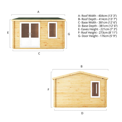 Mercia Elite 13' 6" x 13' 2" Apex Log Cabin - Premium 44mm Cladding Loglap - White UPVC