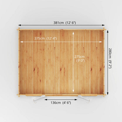 Mercia Studio 11' 11" x 14' 10" Apex Log Cabin - Premium 44mm Cladding Loglap - White UPVC