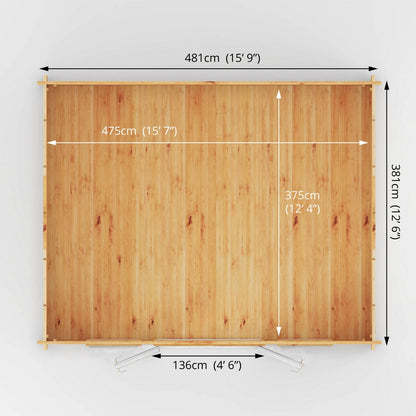 Mercia Studio 13' 7" x 16' 6" Apex Log Cabin - Premium 44mm Cladding Loglap - White UPVC