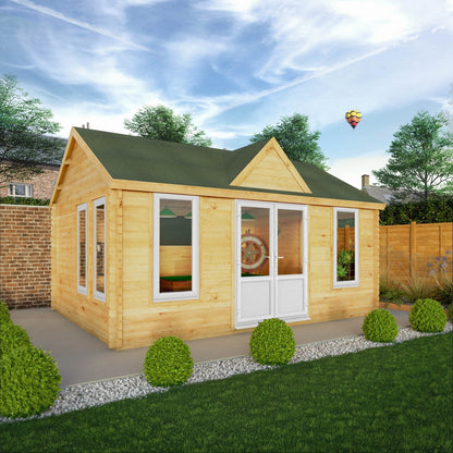 Mercia Clock Tower 13' 7" x 17' 6" Apex Log Cabin - Premium 44mm Cladding Loglap - White UPVC
