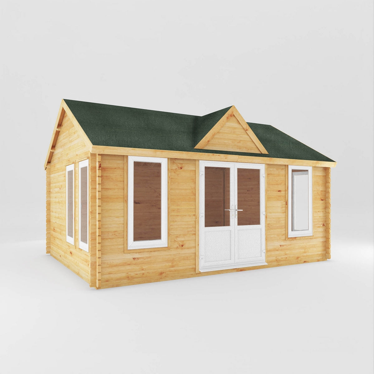 Mercia Clock Tower 13' 7" x 17' 6" Apex Log Cabin - Premium 44mm Cladding Loglap - White UPVC