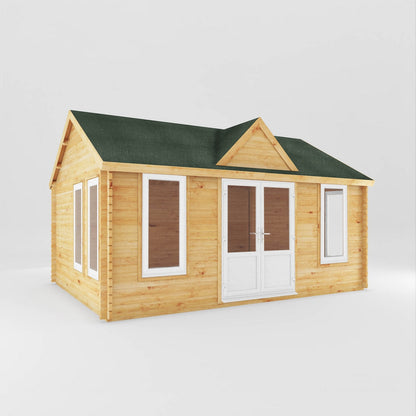 Mercia Clock Tower 13' 7" x 17' 6" Apex Log Cabin - Premium 44mm Cladding Loglap - White UPVC