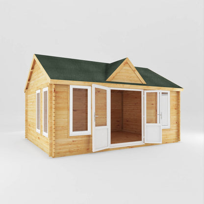 Mercia Clock Tower 13' 7" x 17' 6" Apex Log Cabin - Premium 44mm Cladding Loglap - White UPVC