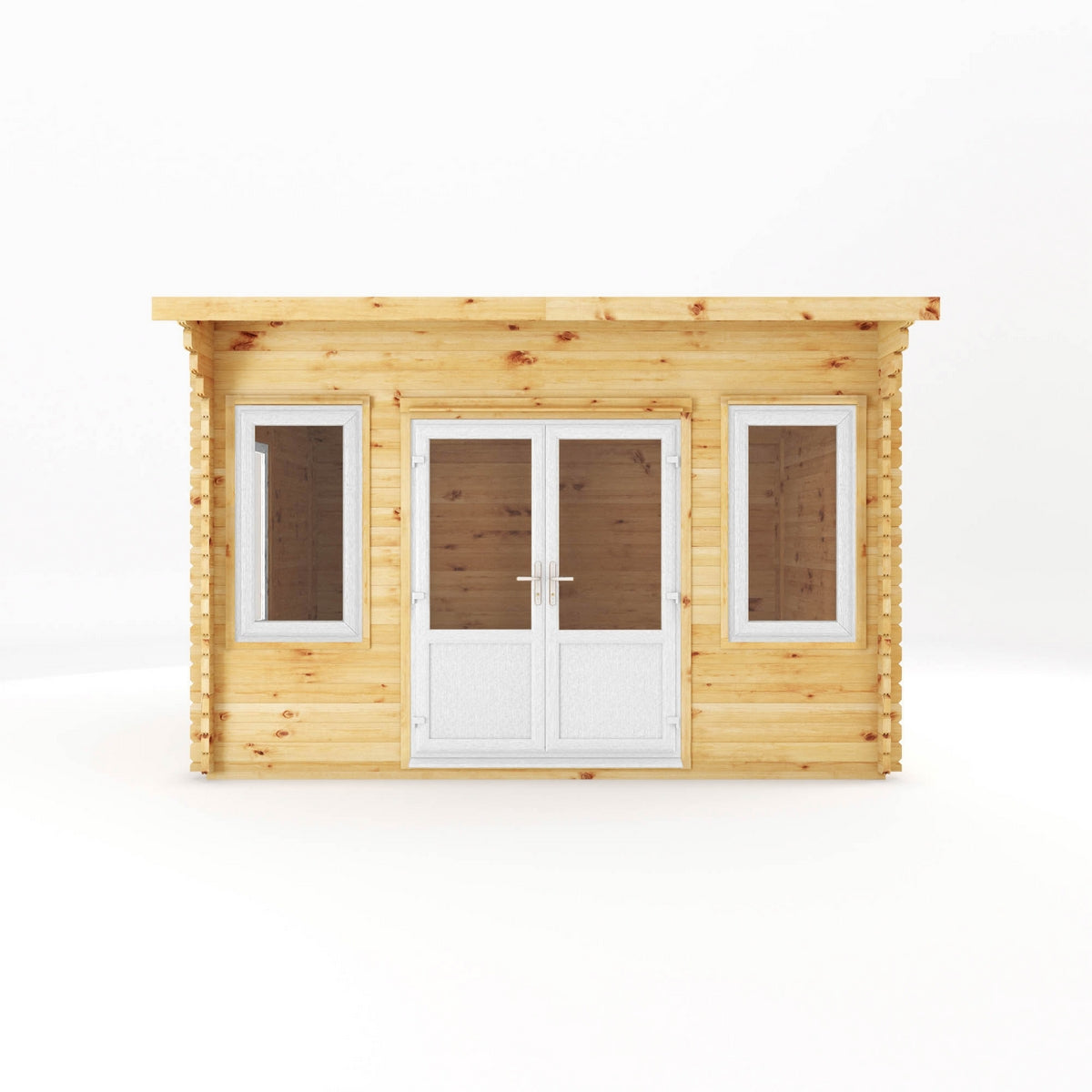 Mercia Helios 11' 5" x 13' 4" Curved Log Cabin - Premium 44mm Cladding Loglap - White UPVC
