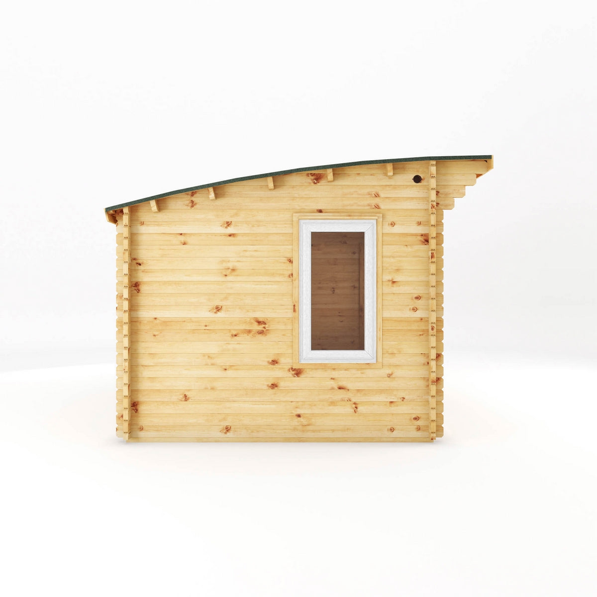 Mercia Helios 11' 5" x 13' 4" Curved Log Cabin - Premium 44mm Cladding Loglap - White UPVC