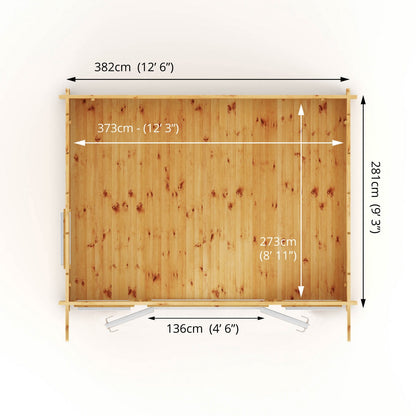 Mercia Helios 11' 5" x 13' 4" Curved Log Cabin - Premium 44mm Cladding Loglap - White UPVC