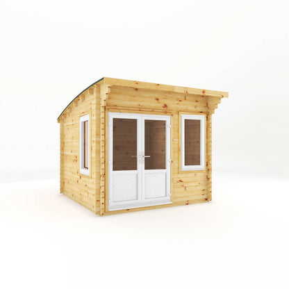 Mercia Helios 11' 5" x 10' Curved Log Cabin - Premium 44mm Cladding Loglap - White UPVC