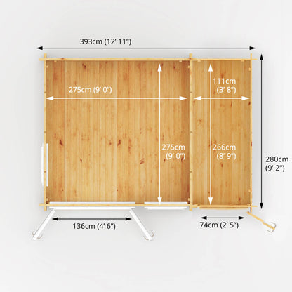 Mercia Elite 10' 3" x 13' 7" Apex Log Cabin - Premium 44mm Cladding Loglap - White UPVC