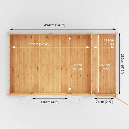Mercia Studio 10' 3" x 16' 10" Apex Log Cabin - Premium 44mm Cladding Loglap - White UPVC