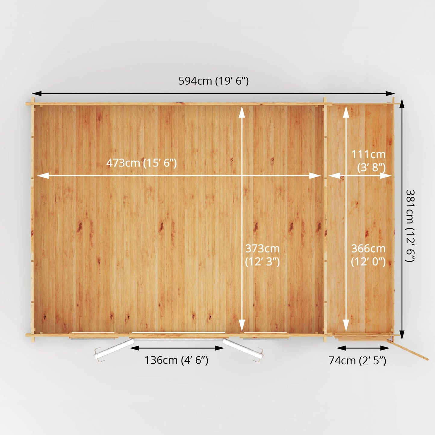 Mercia Studio 13' 7" x 20' 2" Apex Log Cabin - Premium 44mm Cladding Loglap - White UPVC