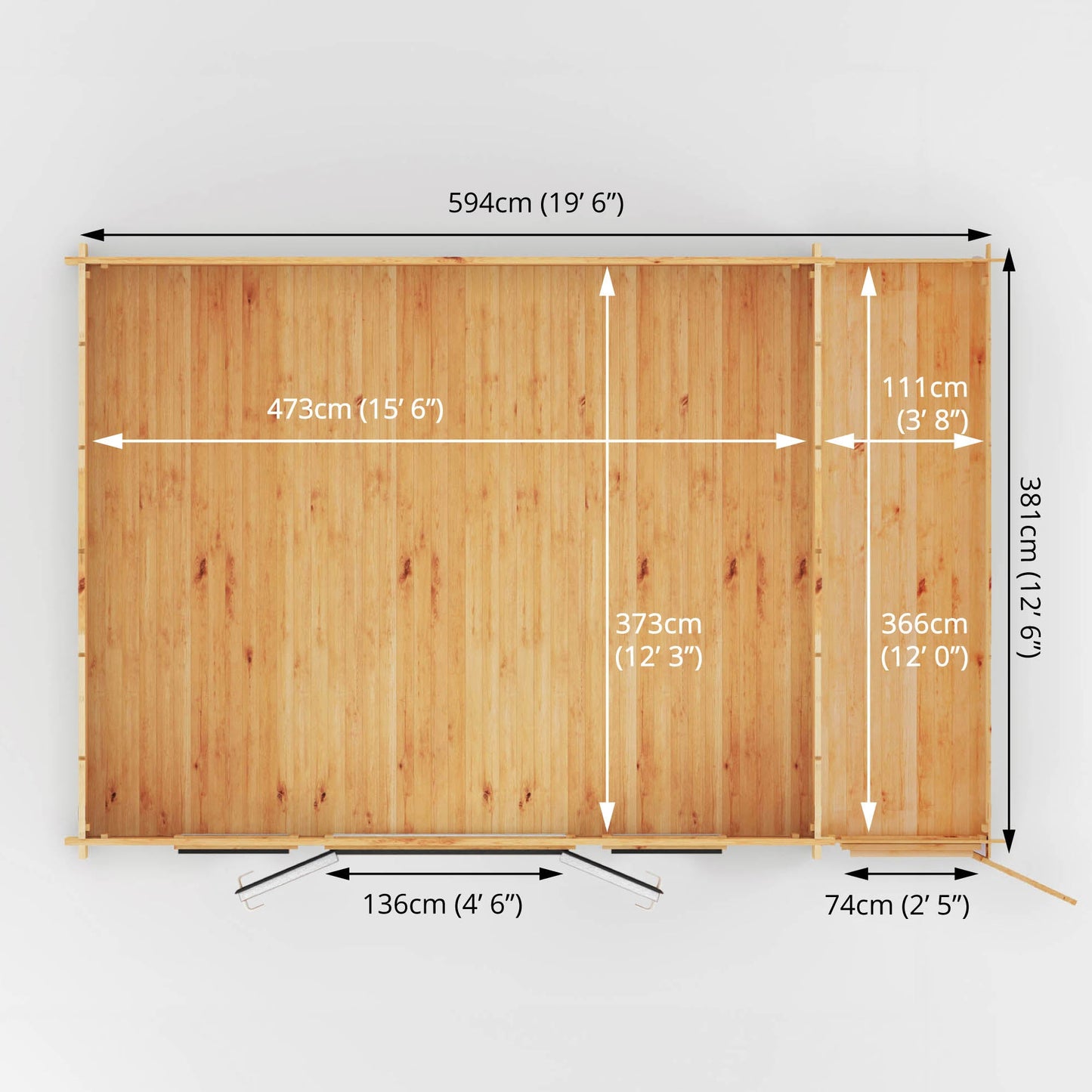 Mercia Studio 13' 7" x 20' 2" Apex Log Cabin - Premium 44mm Cladding Loglap - Grey UPVC