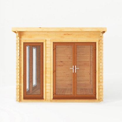 Mercia Studio 9' 11" x 9' 11" Pent Log Cabin - Premium 44mm Cladding Loglap - Brown UPVC