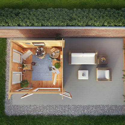 Mercia Studio 9' 11" x 9' 11" Pent Log Cabin - Premium 44mm Cladding Loglap - Brown UPVC